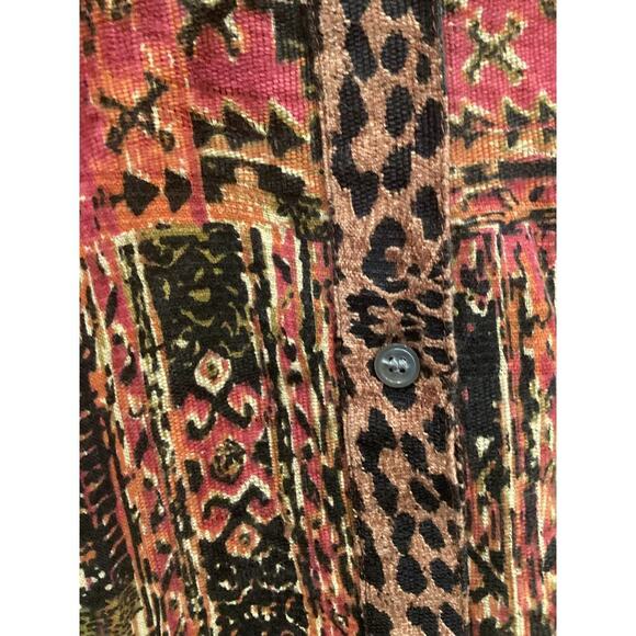 Soft Surroundings Womens Button Up Shirt L Large Orange Animal Print Patchwork - Picture 8 of 9